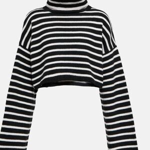 The Frankie Shop Striped Black and White Turtleneck Cropped Sweater